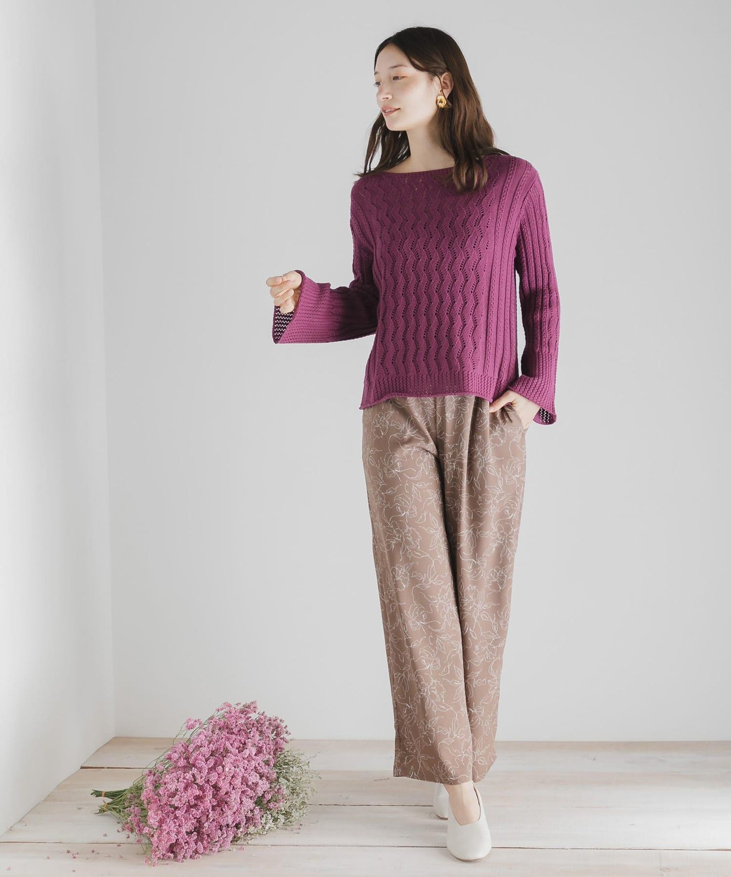 花卉圖案寬鬆長褲