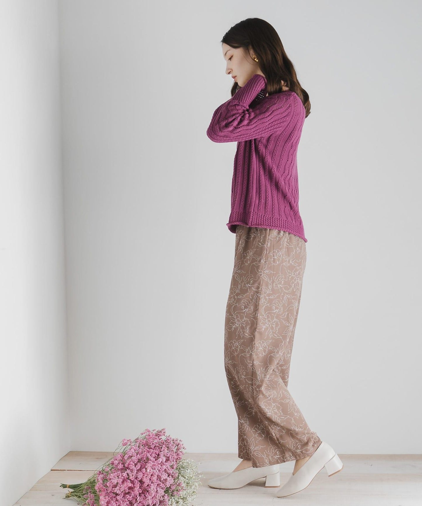 花卉圖案寬鬆長褲