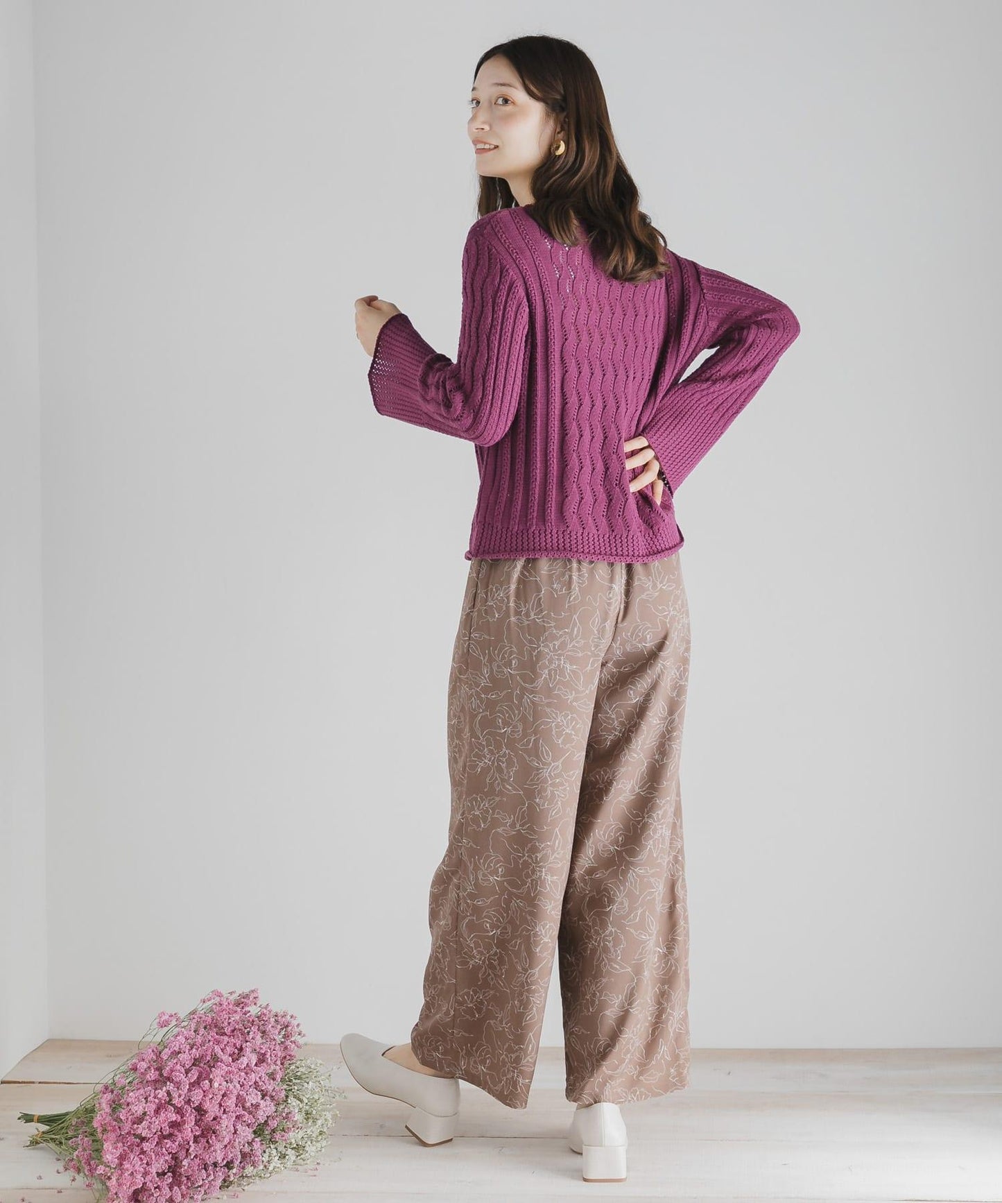 花卉圖案寬鬆長褲