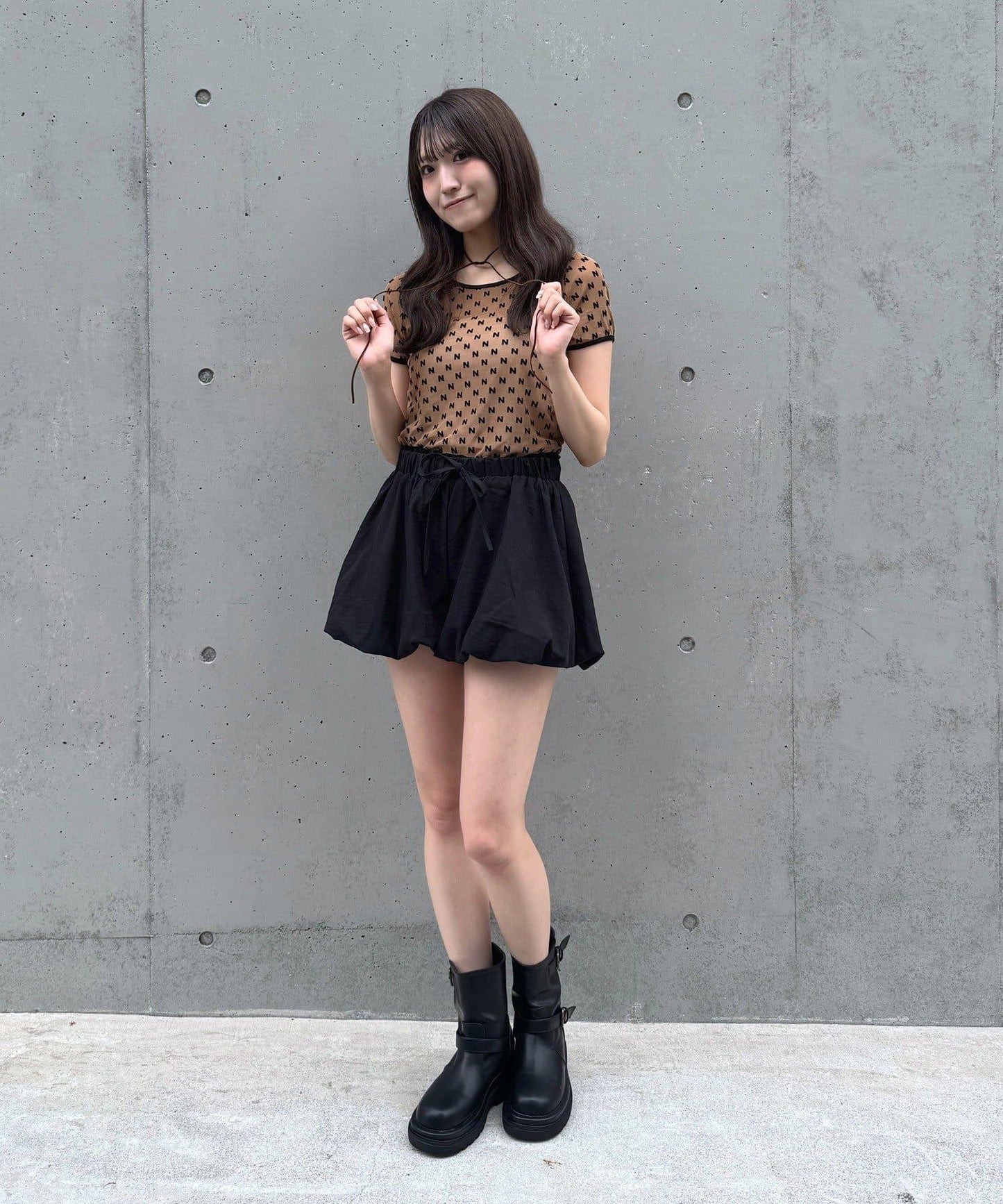 mline 半袖印花網紗上衣