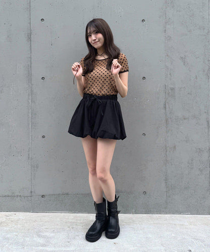 mline 半袖印花網紗上衣