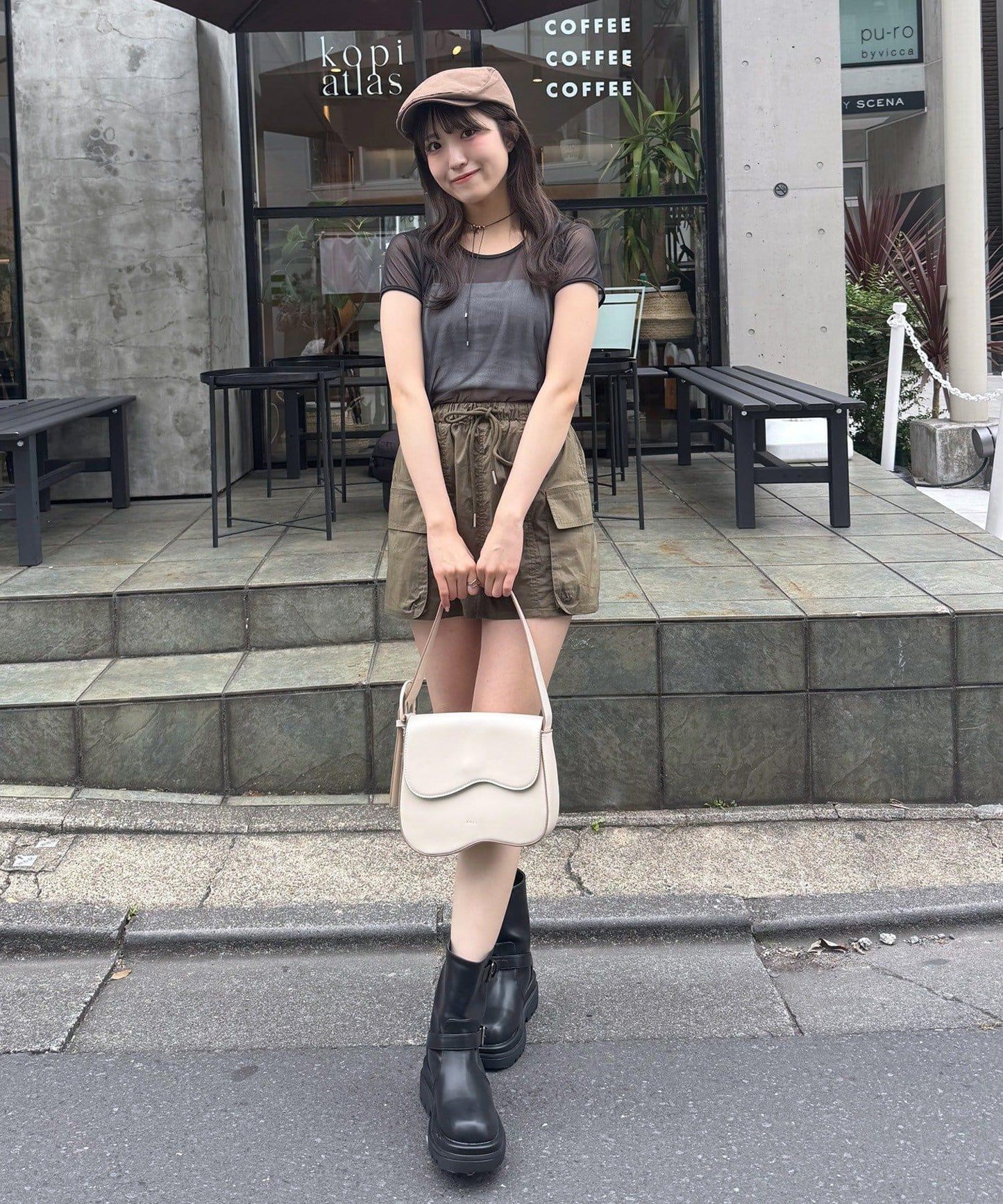 mline 半袖印花網紗上衣