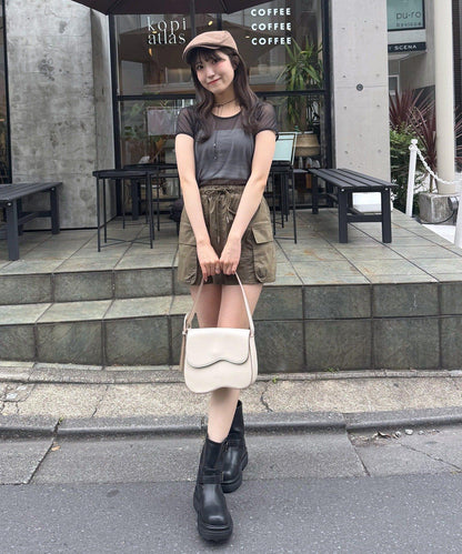 mline 半袖印花網紗上衣