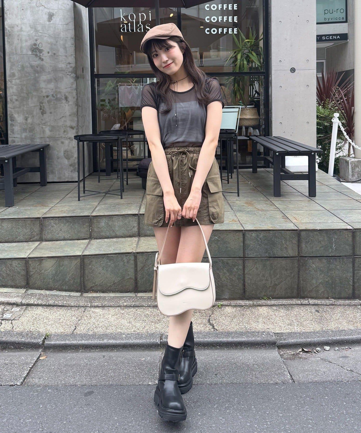 mline 半袖印花網紗上衣