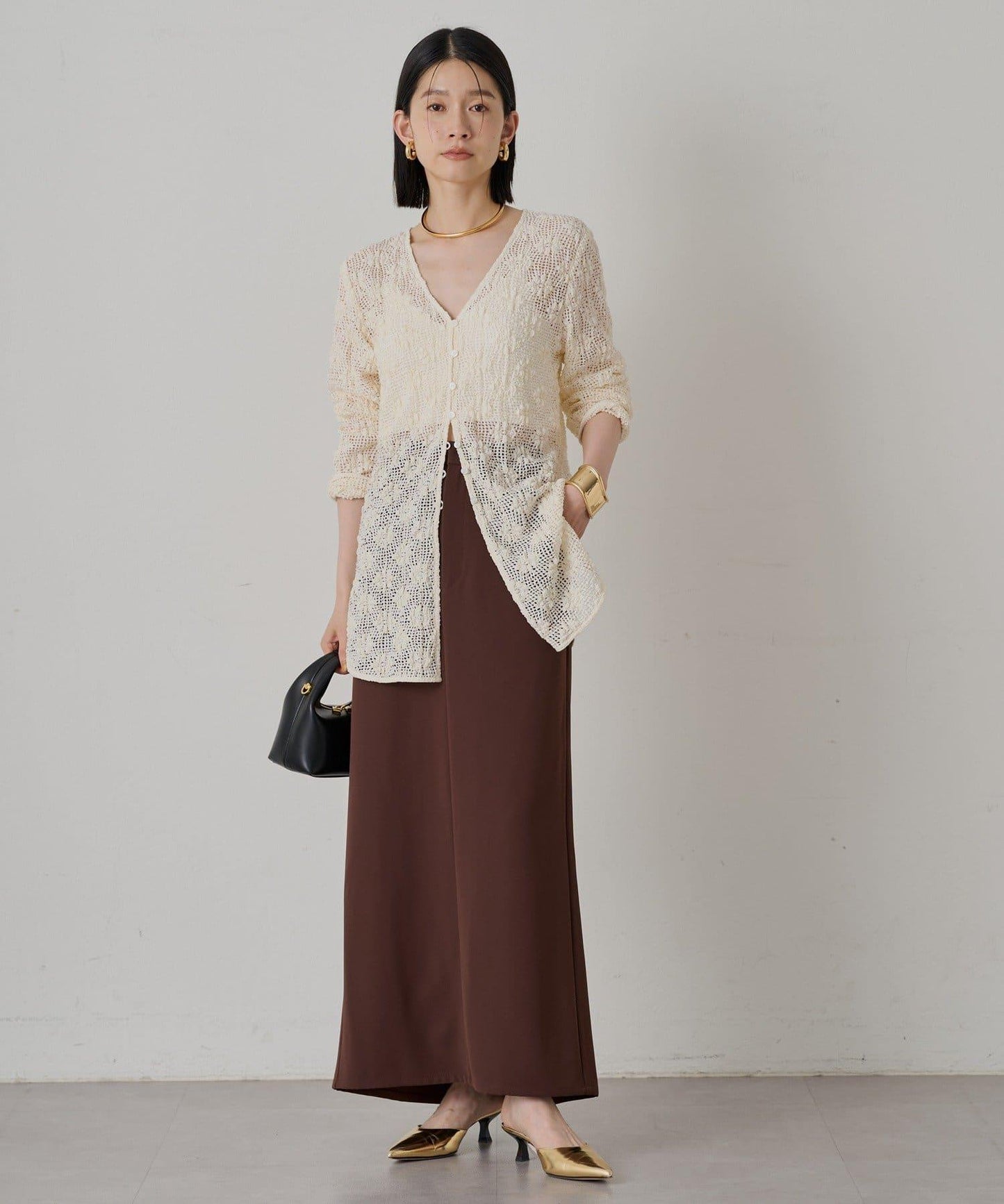 鏤空蕾絲V領襯衫