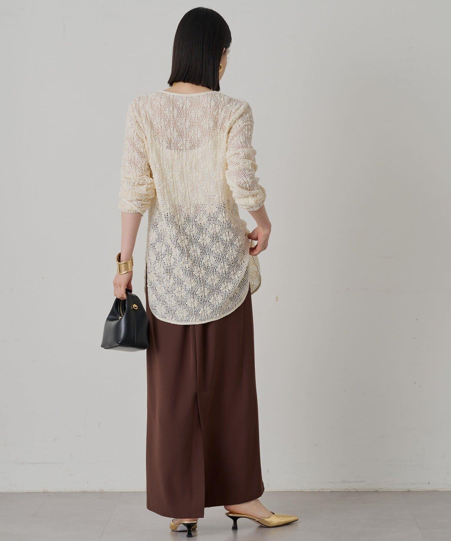 鏤空蕾絲V領襯衫