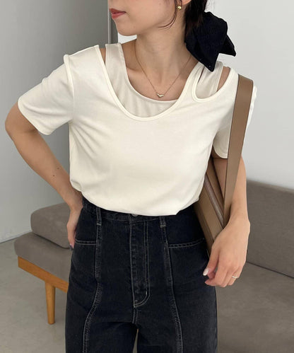 CAPRICIEUX LE'MAGE 拼接不對稱領 T恤