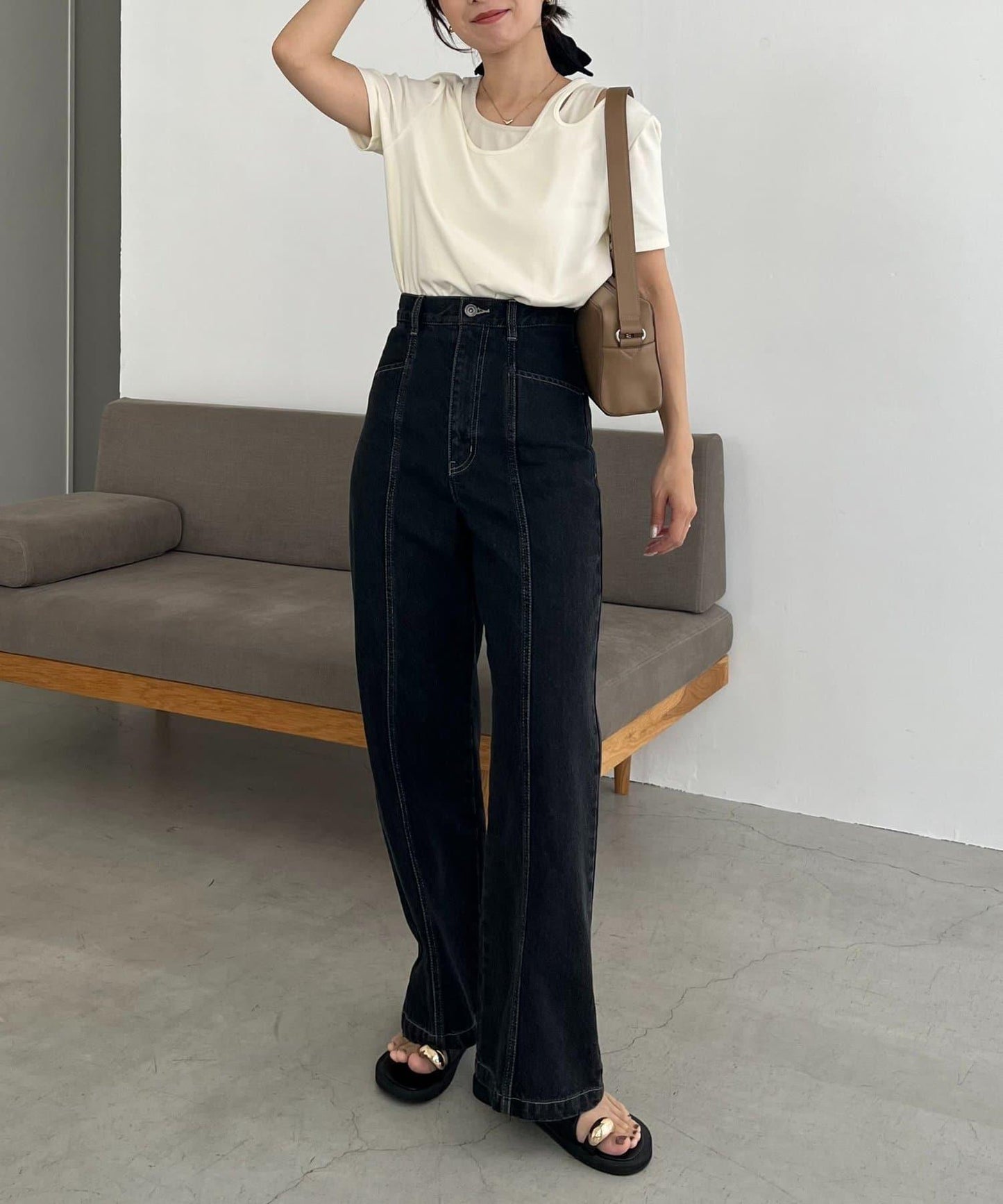 CAPRICIEUX LE'MAGE 拼接不對稱領 T恤