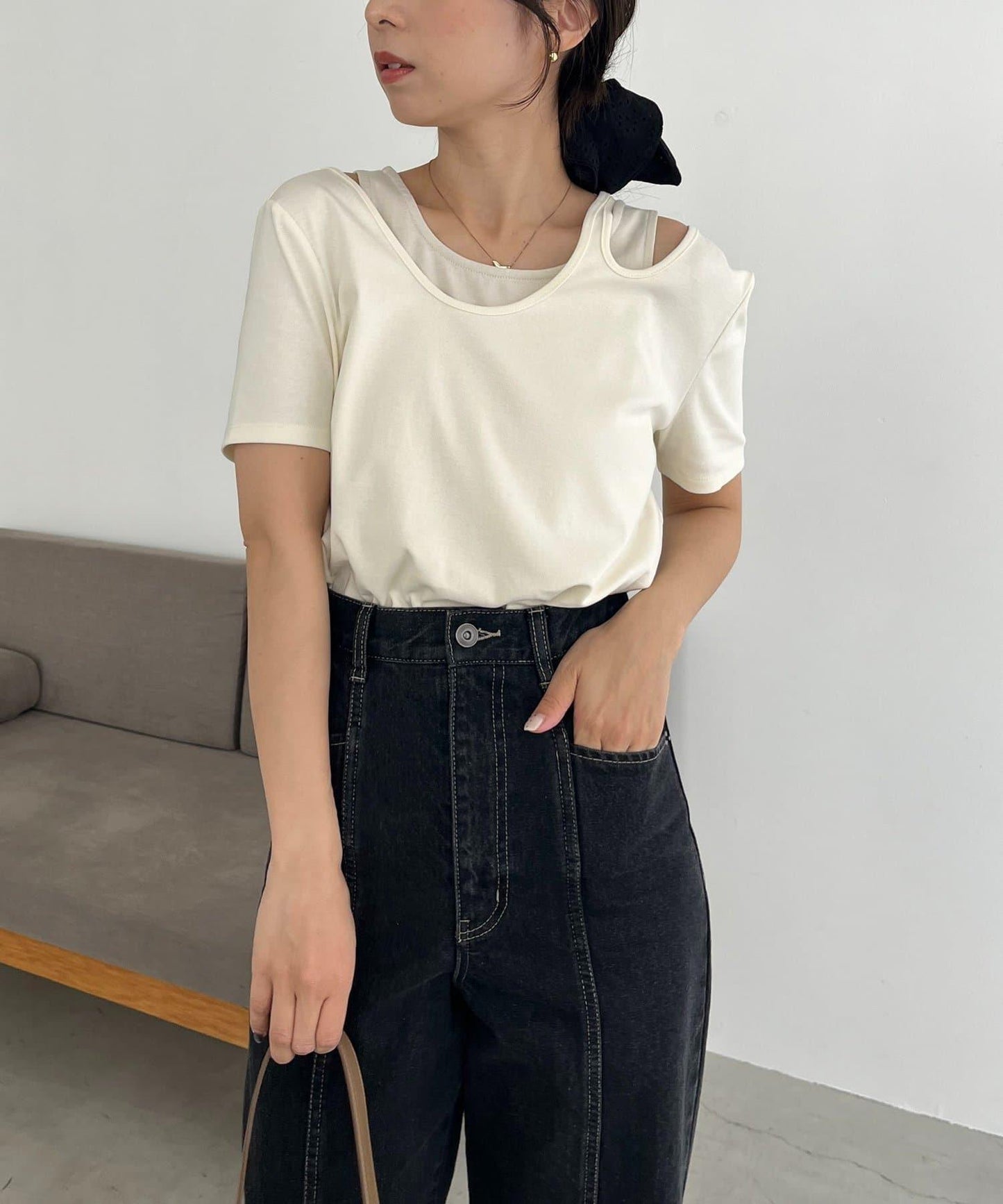 CAPRICIEUX LE'MAGE 拼接不對稱領 T恤