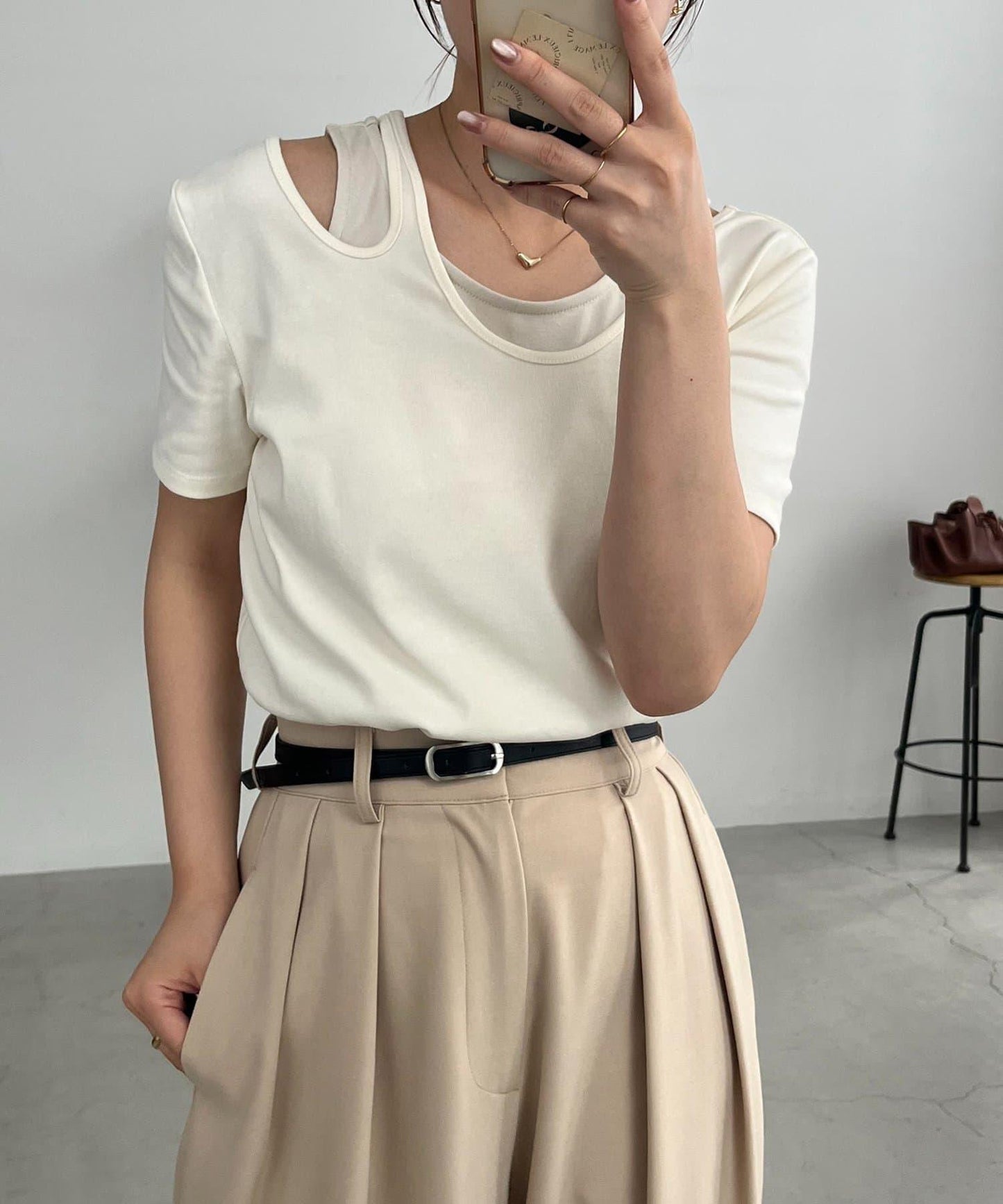 CAPRICIEUX LE'MAGE 拼接不對稱領 T恤