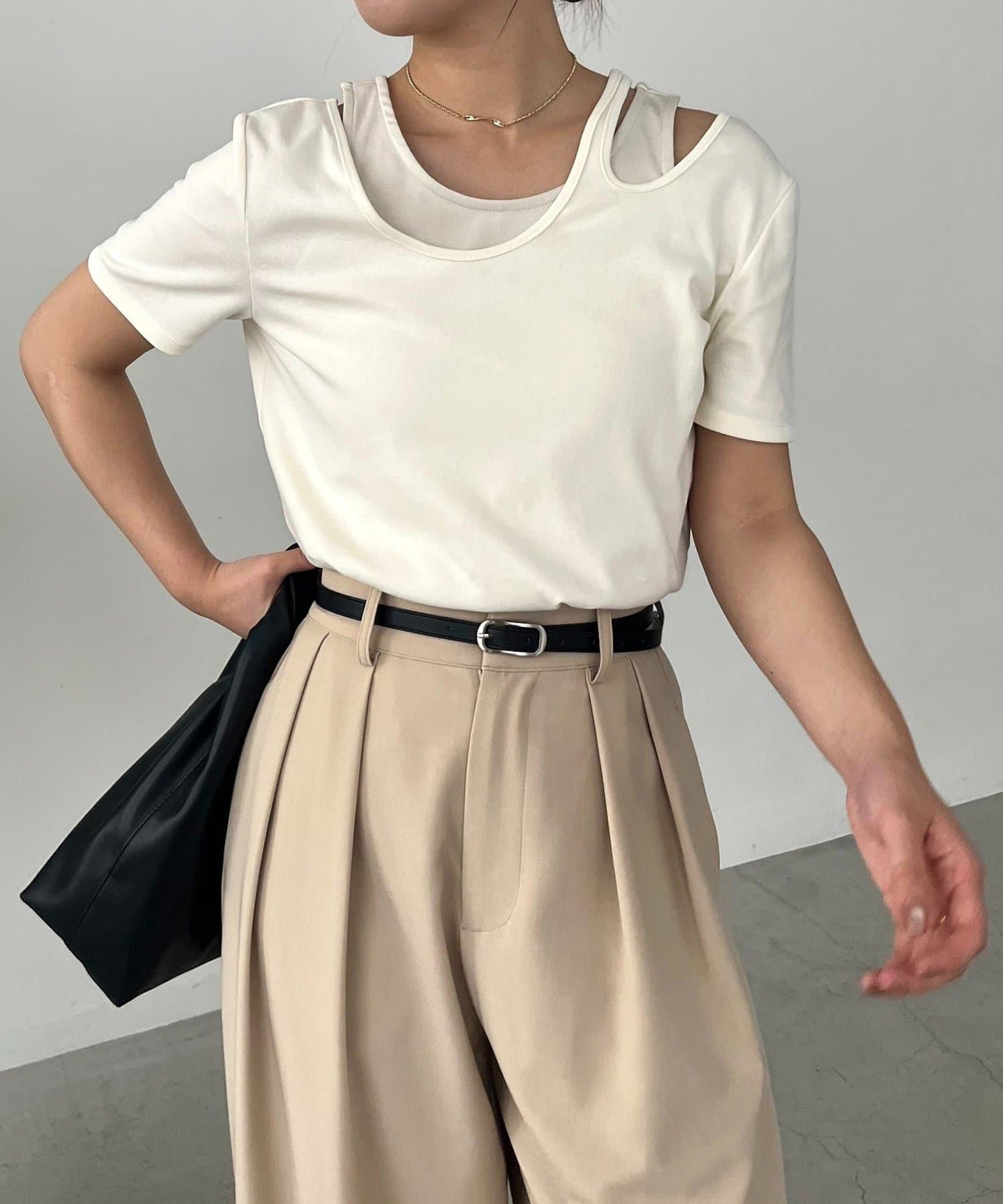 CAPRICIEUX LE'MAGE 拼接不對稱領 T恤