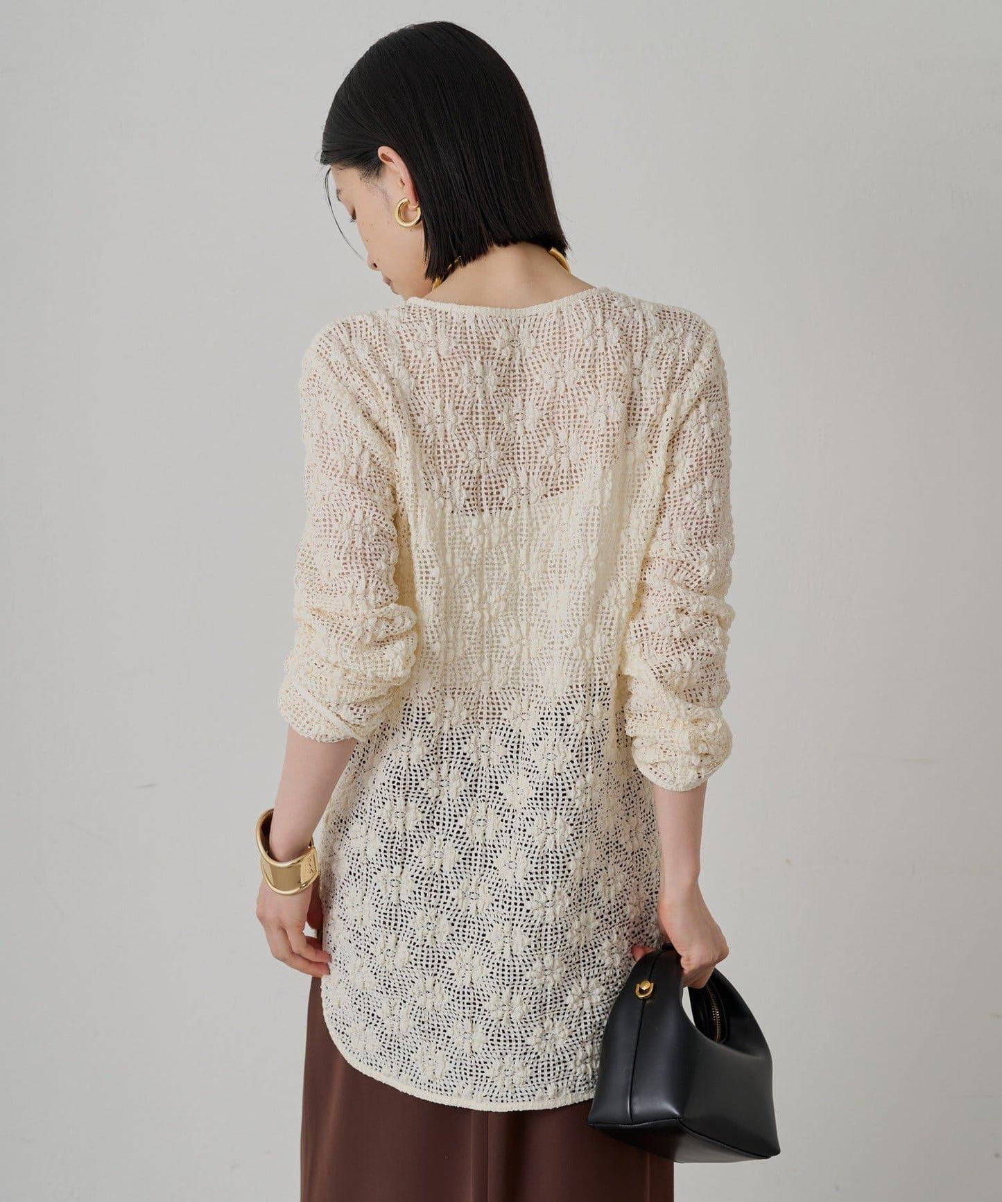 鏤空蕾絲V領襯衫