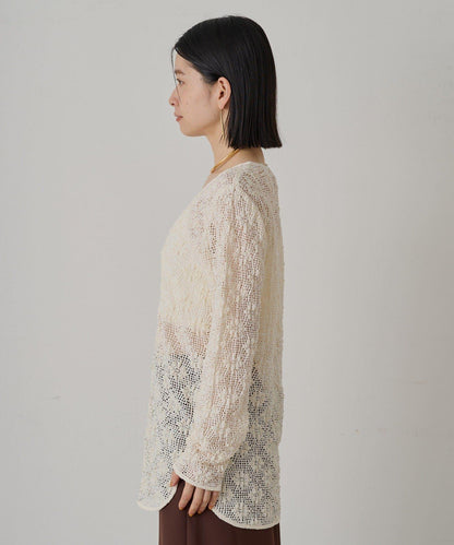 鏤空蕾絲V領襯衫