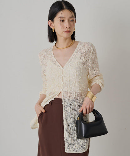 鏤空蕾絲V領襯衫