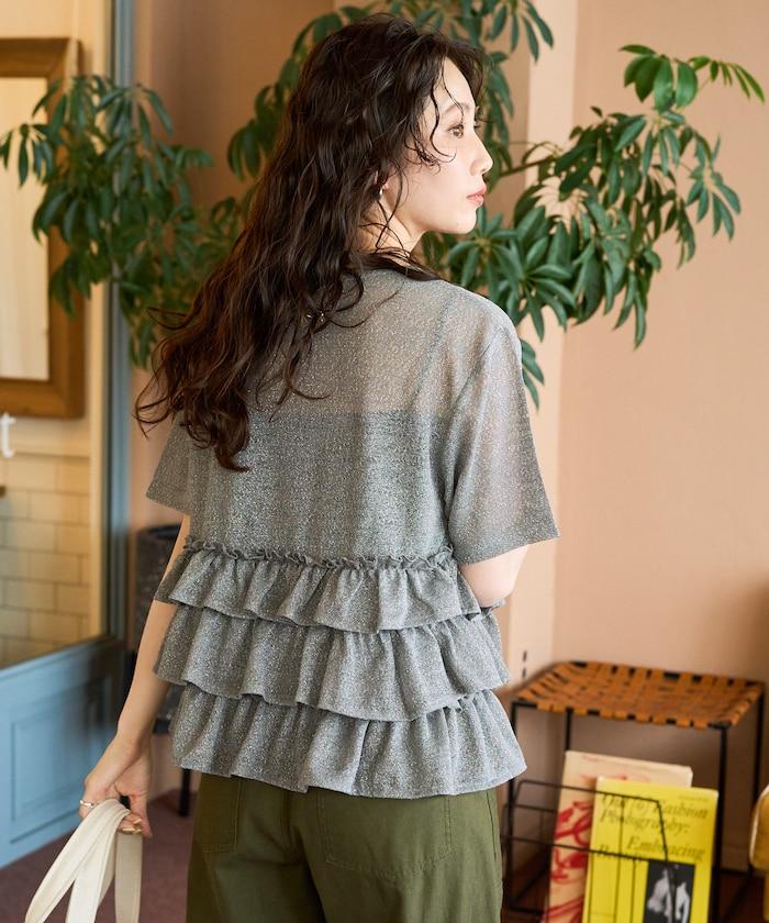 透明 閃光 蕾絲 褶邊 分層開衫