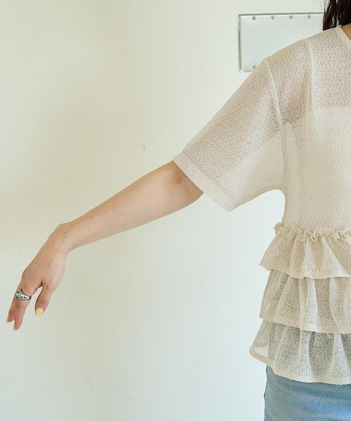 透明 閃光 蕾絲 褶邊 分層開衫