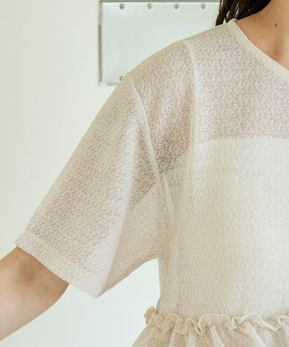 透明 閃光 蕾絲 褶邊 分層開衫