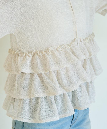 透明 閃光 蕾絲 褶邊 分層開衫