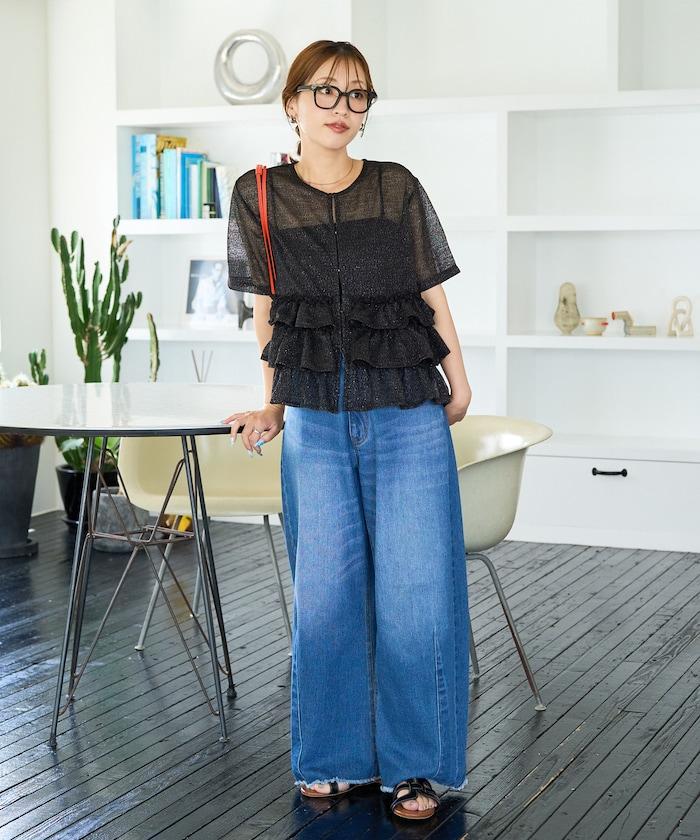 透明 閃光 蕾絲 褶邊 分層開衫