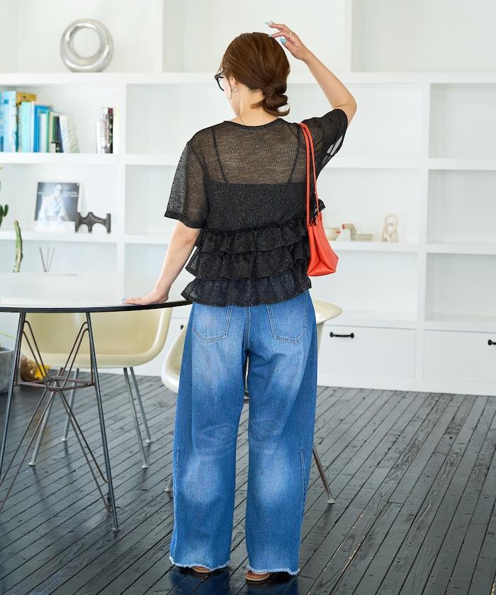 透明 閃光 蕾絲 褶邊 分層開衫