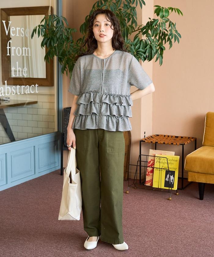 透明 閃光 蕾絲 褶邊 分層開衫