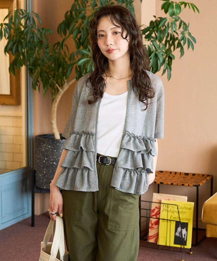 透明 閃光 蕾絲 褶邊 分層開衫