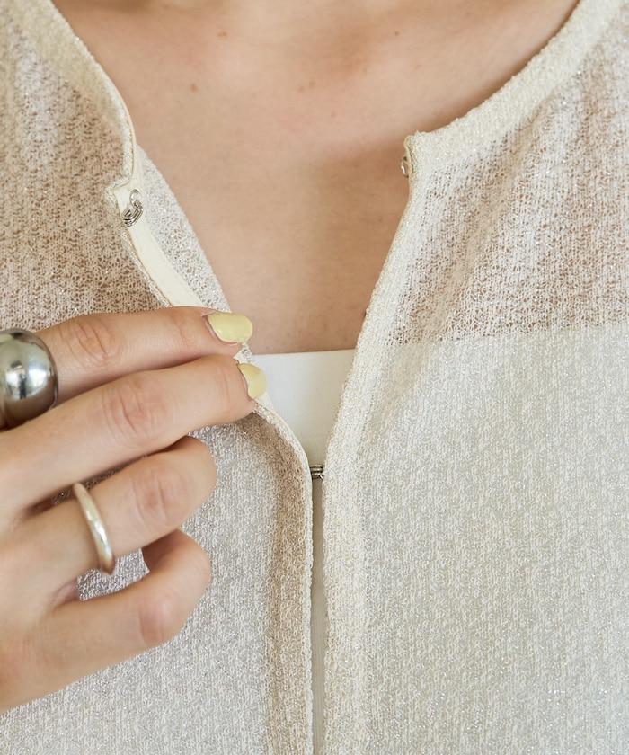 透明 閃光 蕾絲 褶邊 分層開衫