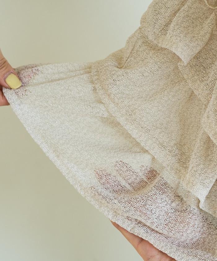 透明 閃光 蕾絲 褶邊 分層開衫