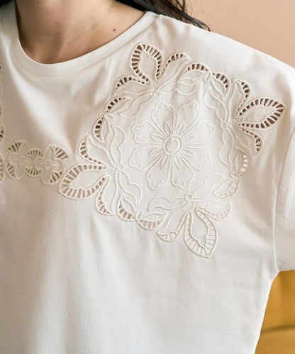 花紋 刺繡 寬鬆 半袖 T恤