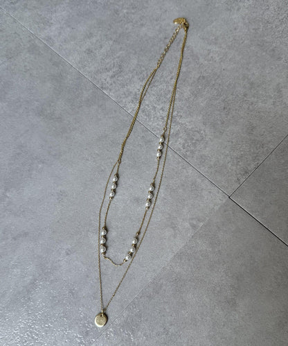 2連珍珠×圓形盤子項鍊