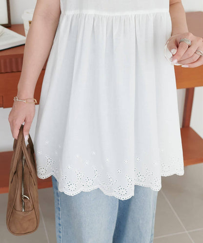 蕾絲拼接吊帶長款上衣