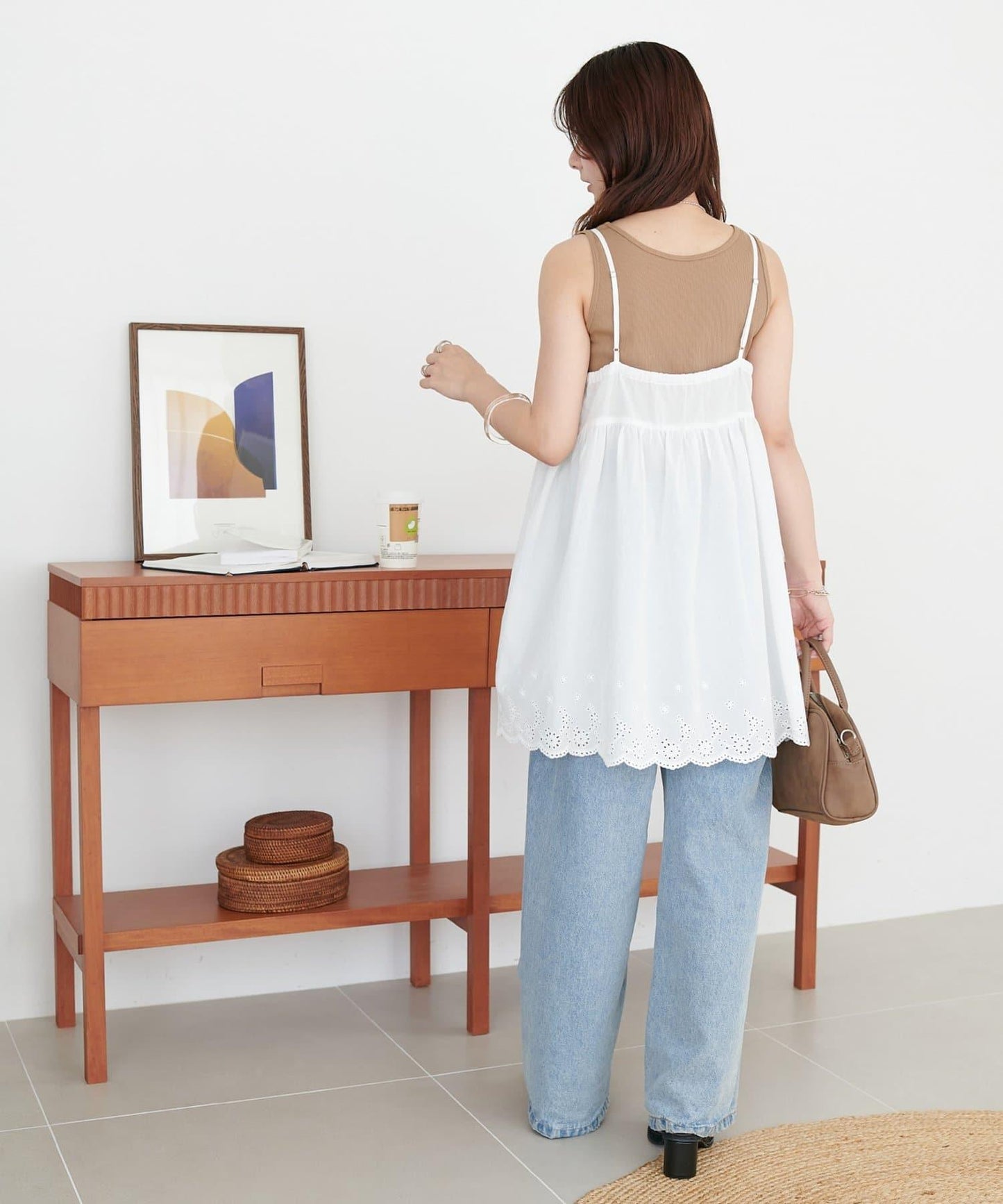 蕾絲拼接吊帶長款上衣