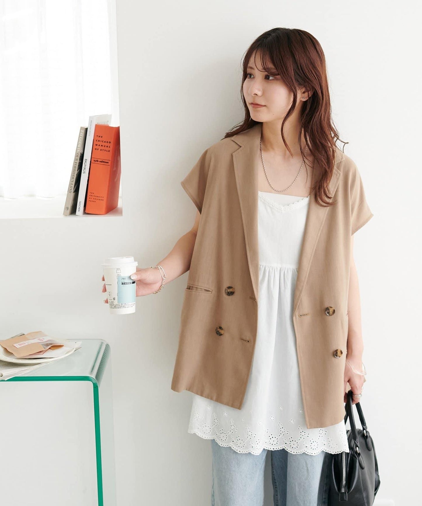 蕾絲拼接吊帶長款上衣