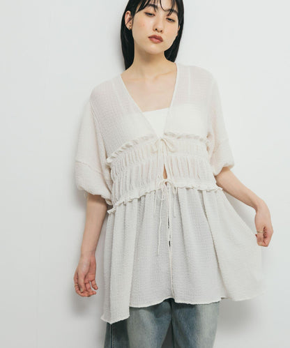 前繫帶蝴蝶結長款上衣