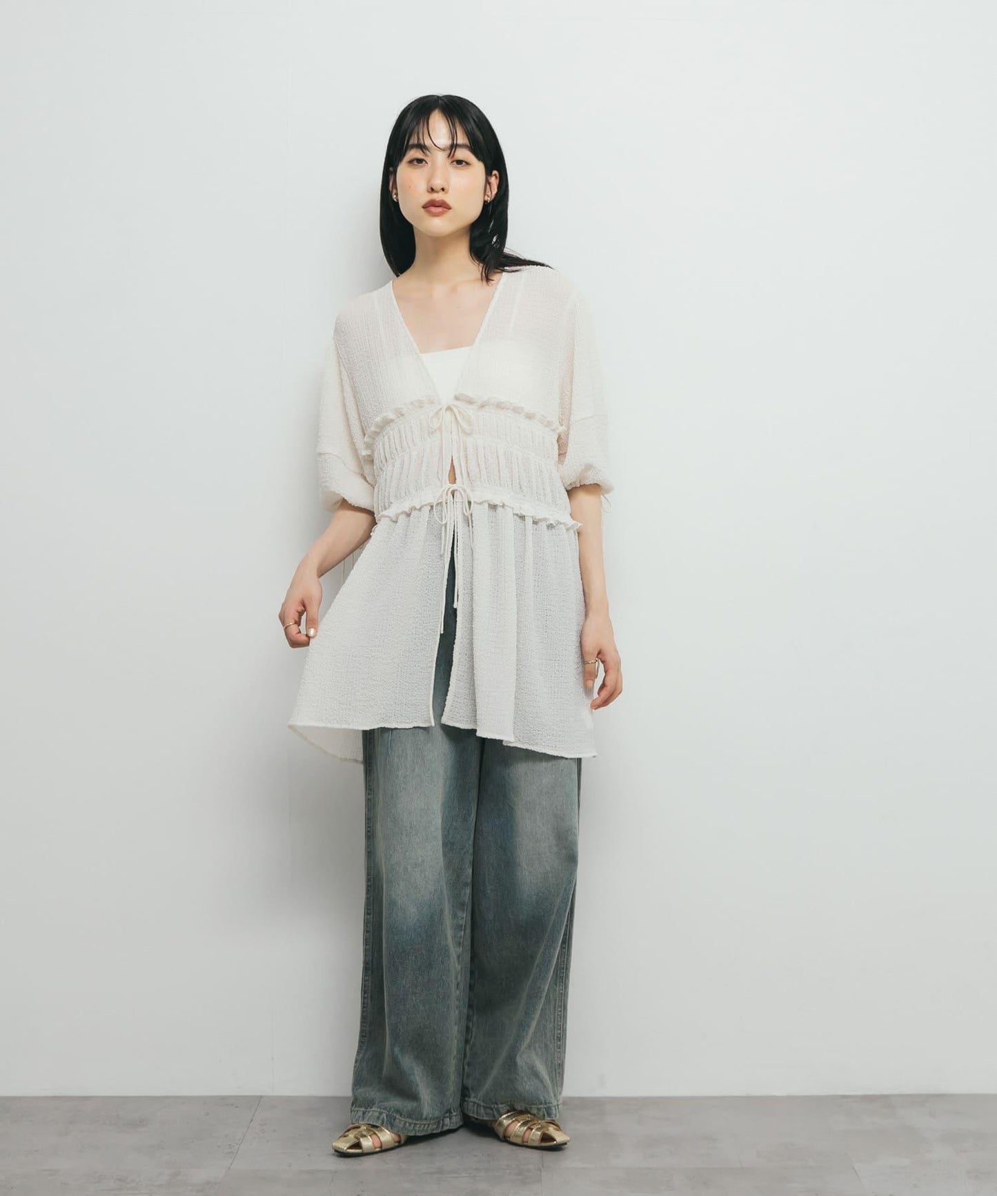 前繫帶蝴蝶結長款上衣