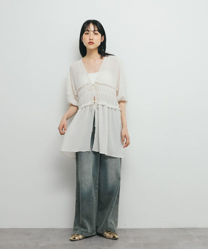 前繫帶蝴蝶結長款上衣
