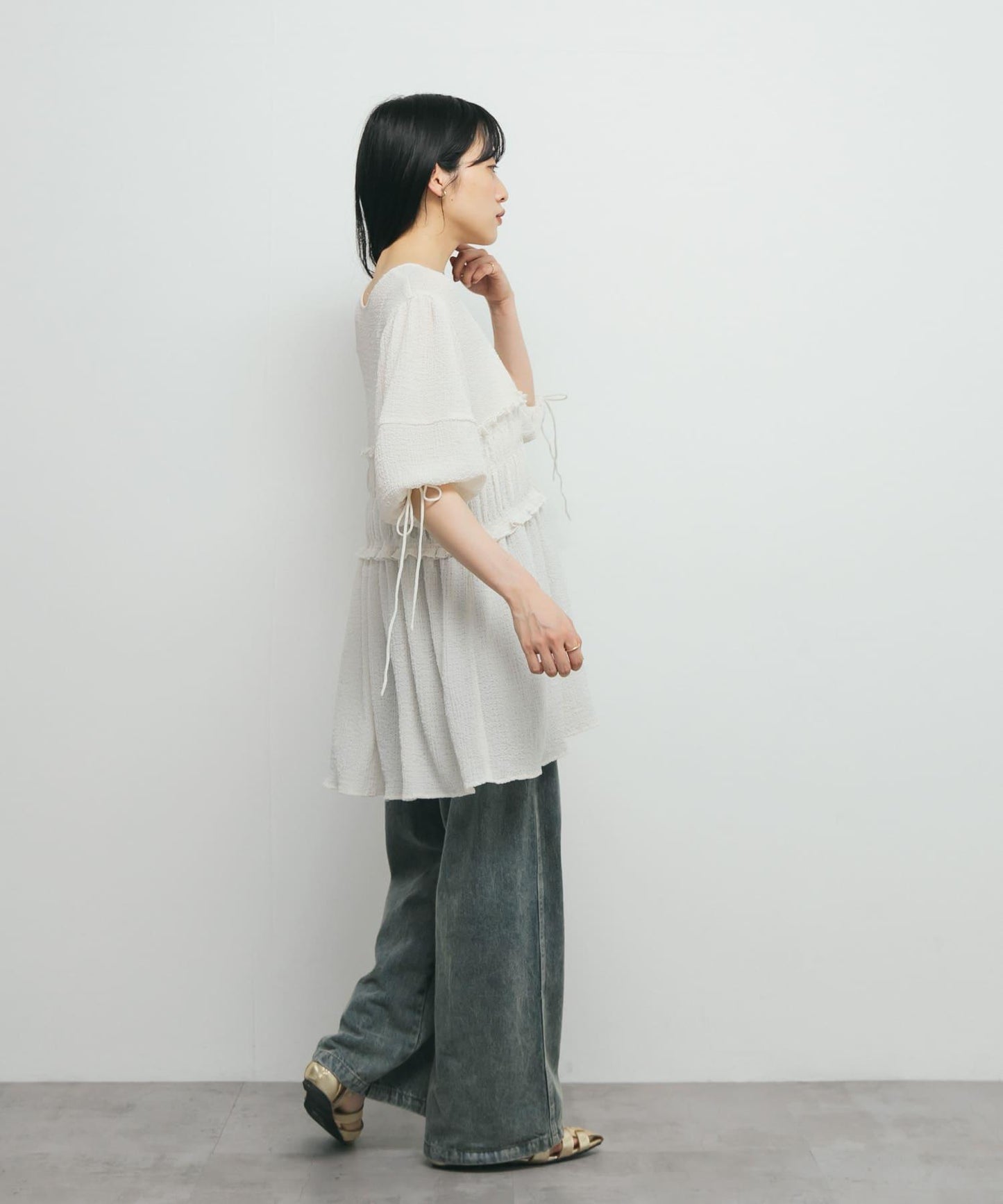 前繫帶蝴蝶結長款上衣