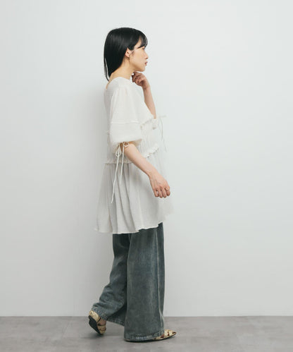 前繫帶蝴蝶結長款上衣