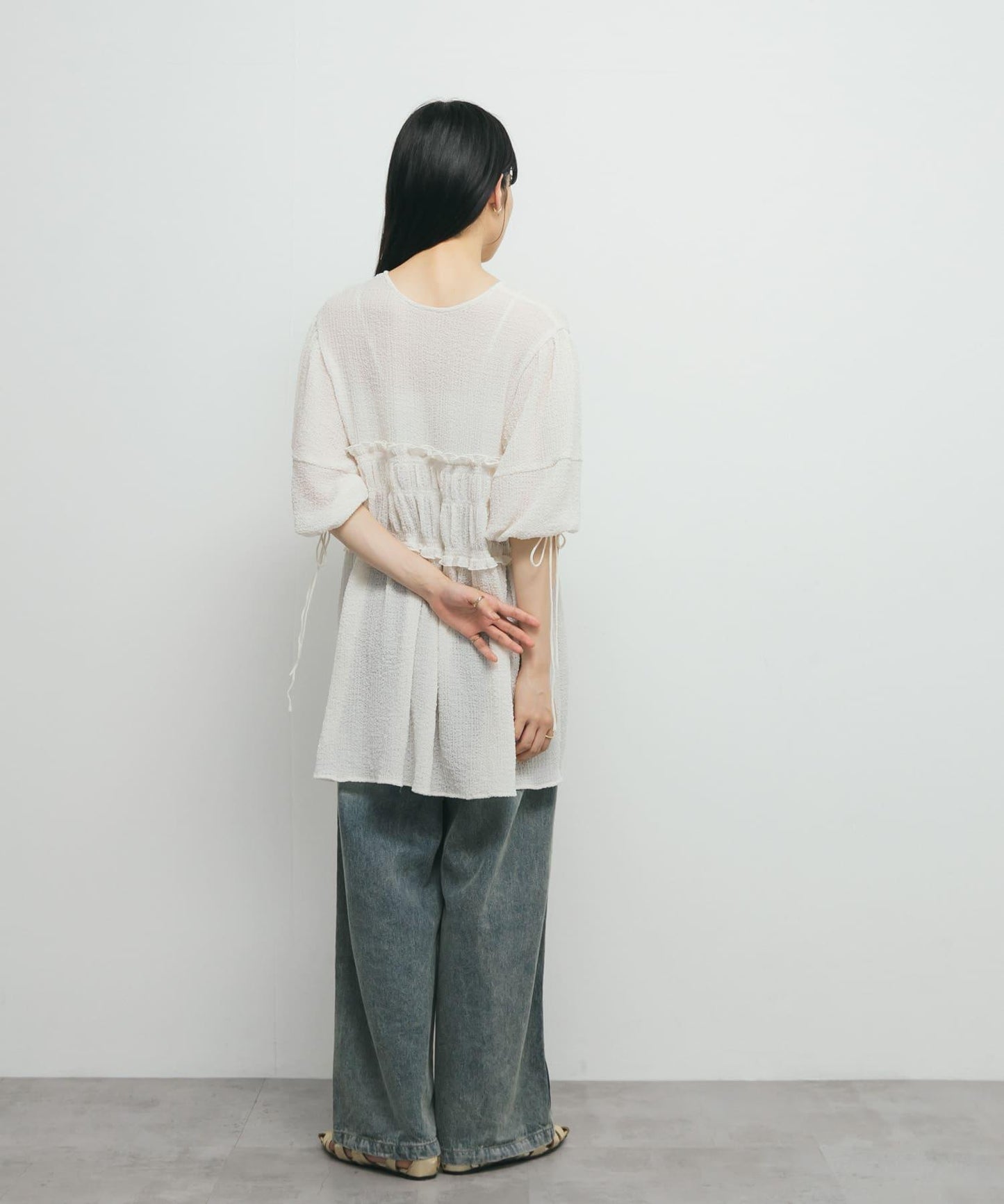 前繫帶蝴蝶結長款上衣