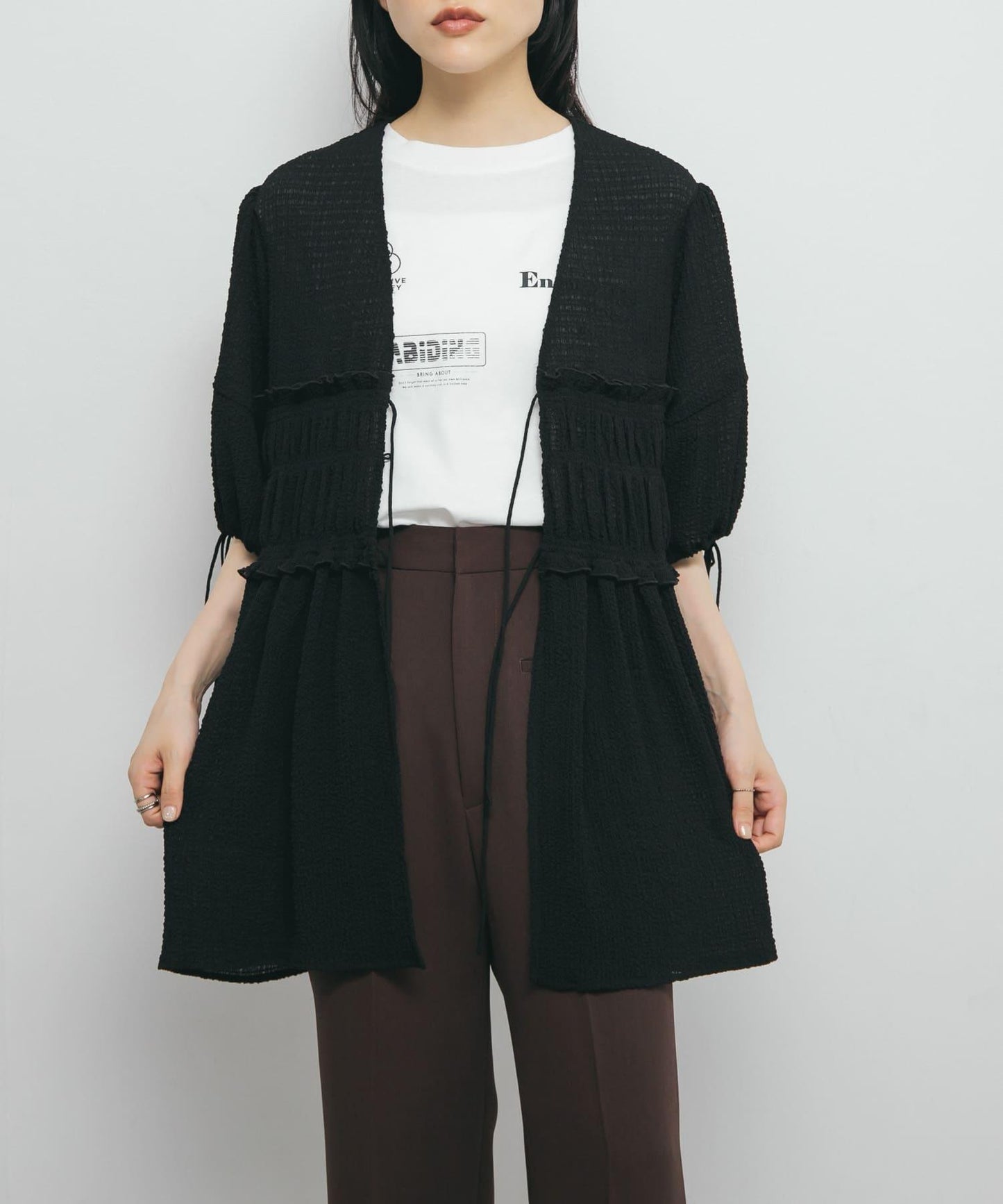 前繫帶蝴蝶結長款上衣