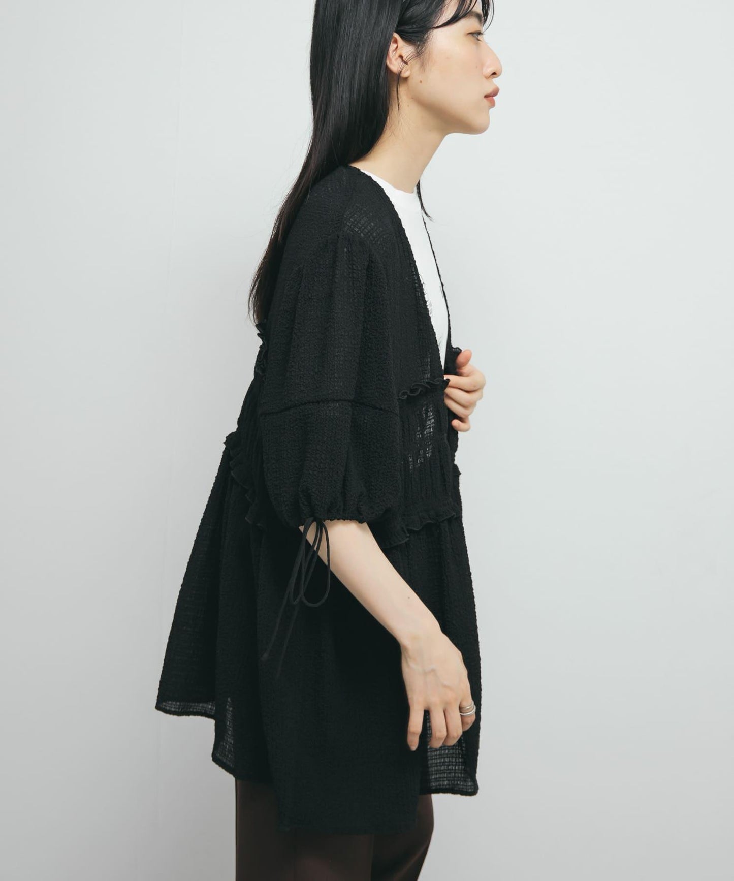 前繫帶蝴蝶結長款上衣