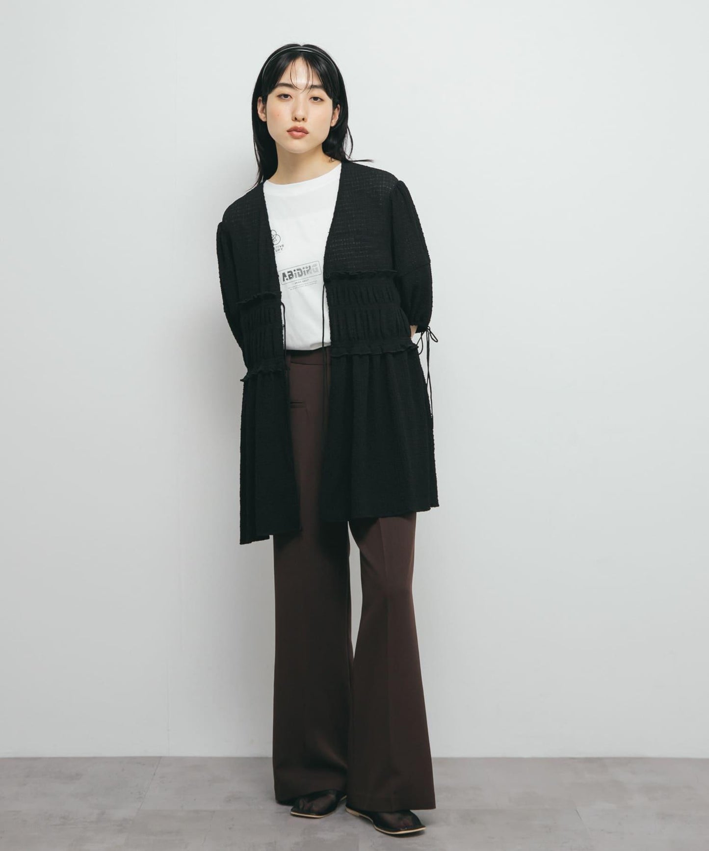 前繫帶蝴蝶結長款上衣