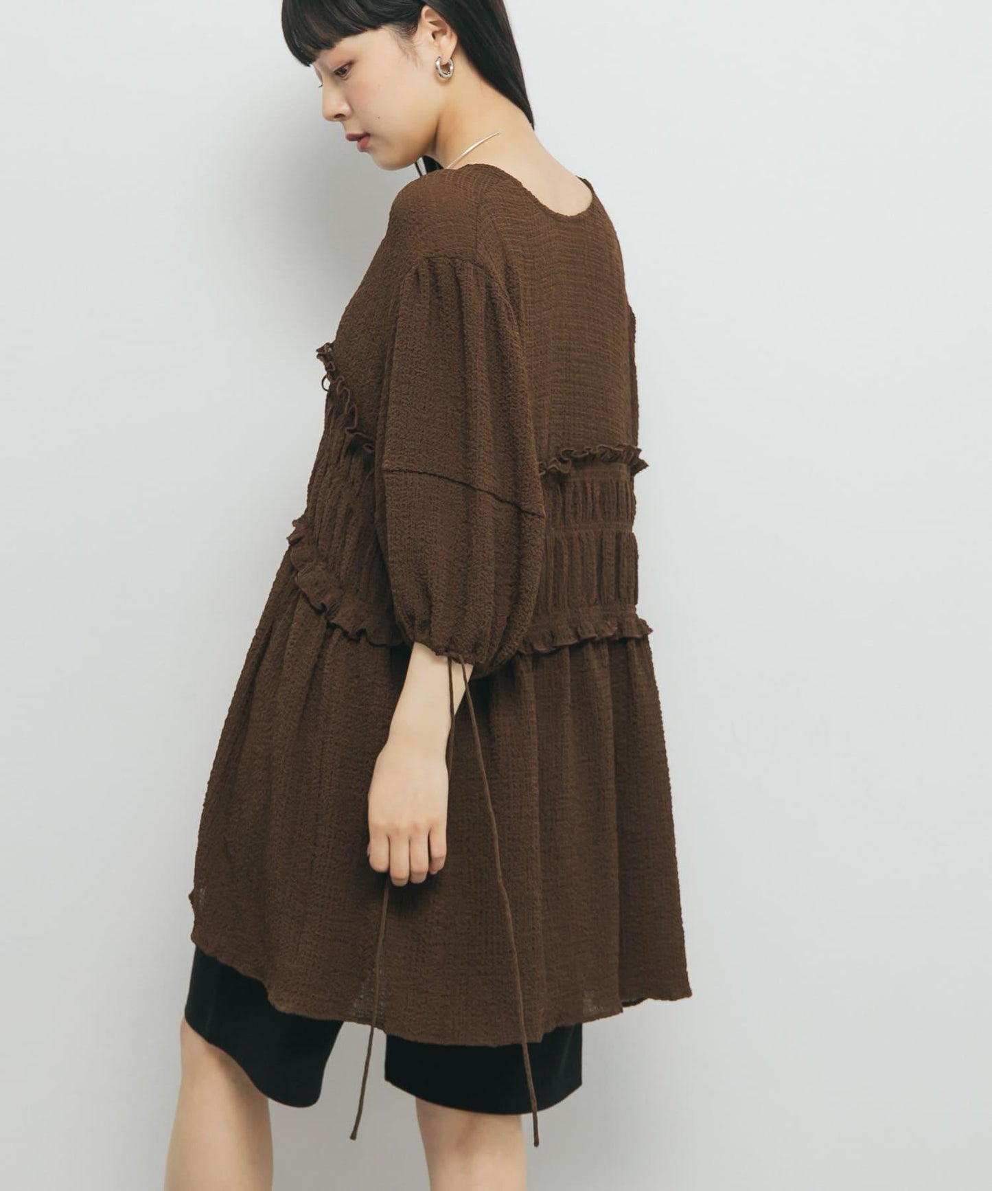 前繫帶蝴蝶結長款上衣