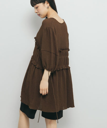 前繫帶蝴蝶結長款上衣