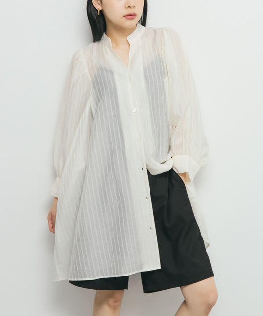 泡泡袖條紋迷你連衣裙