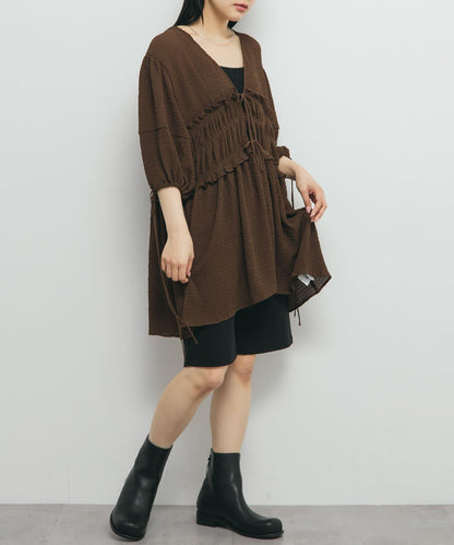 前繫帶蝴蝶結長款上衣