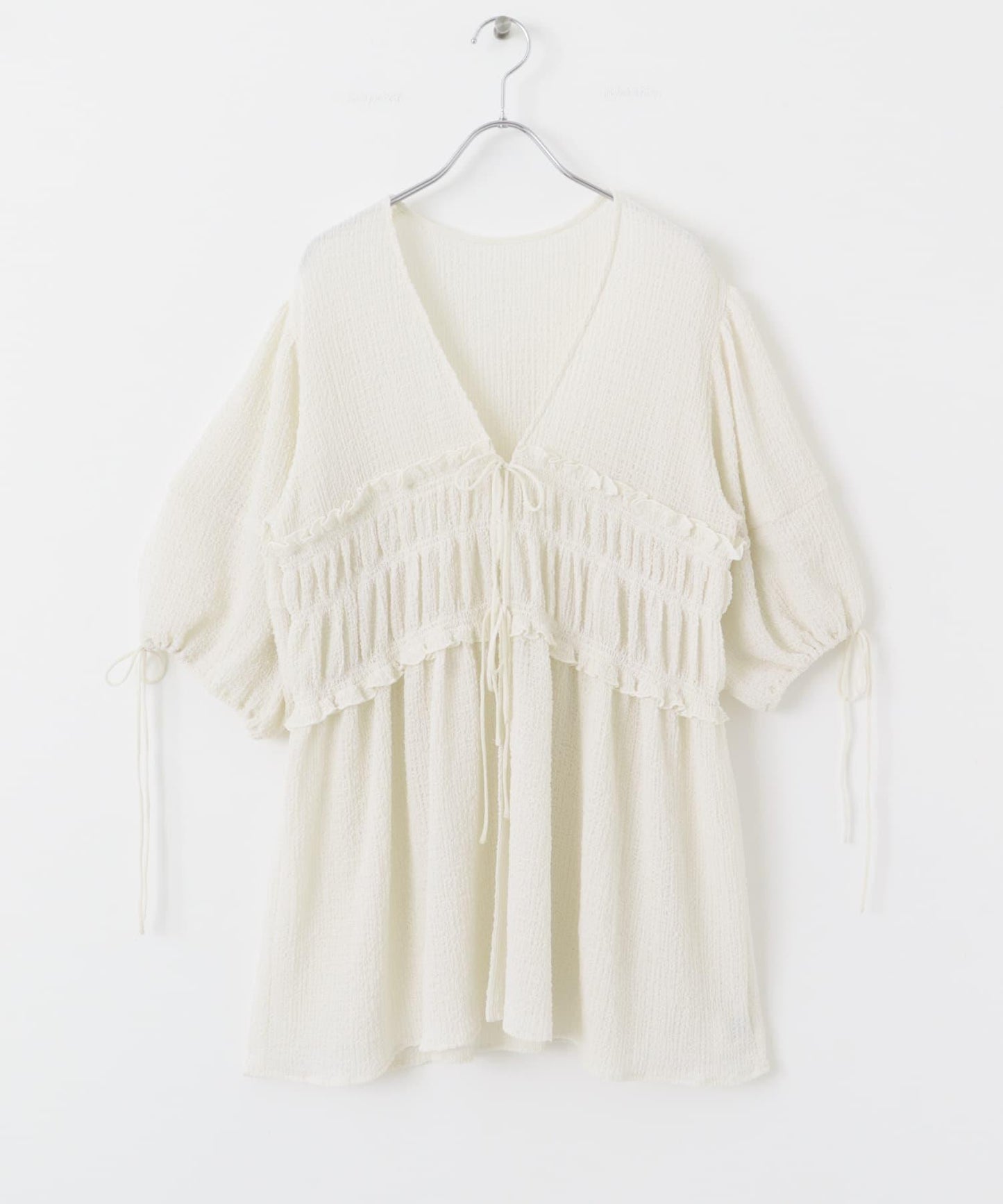 前繫帶蝴蝶結長款上衣