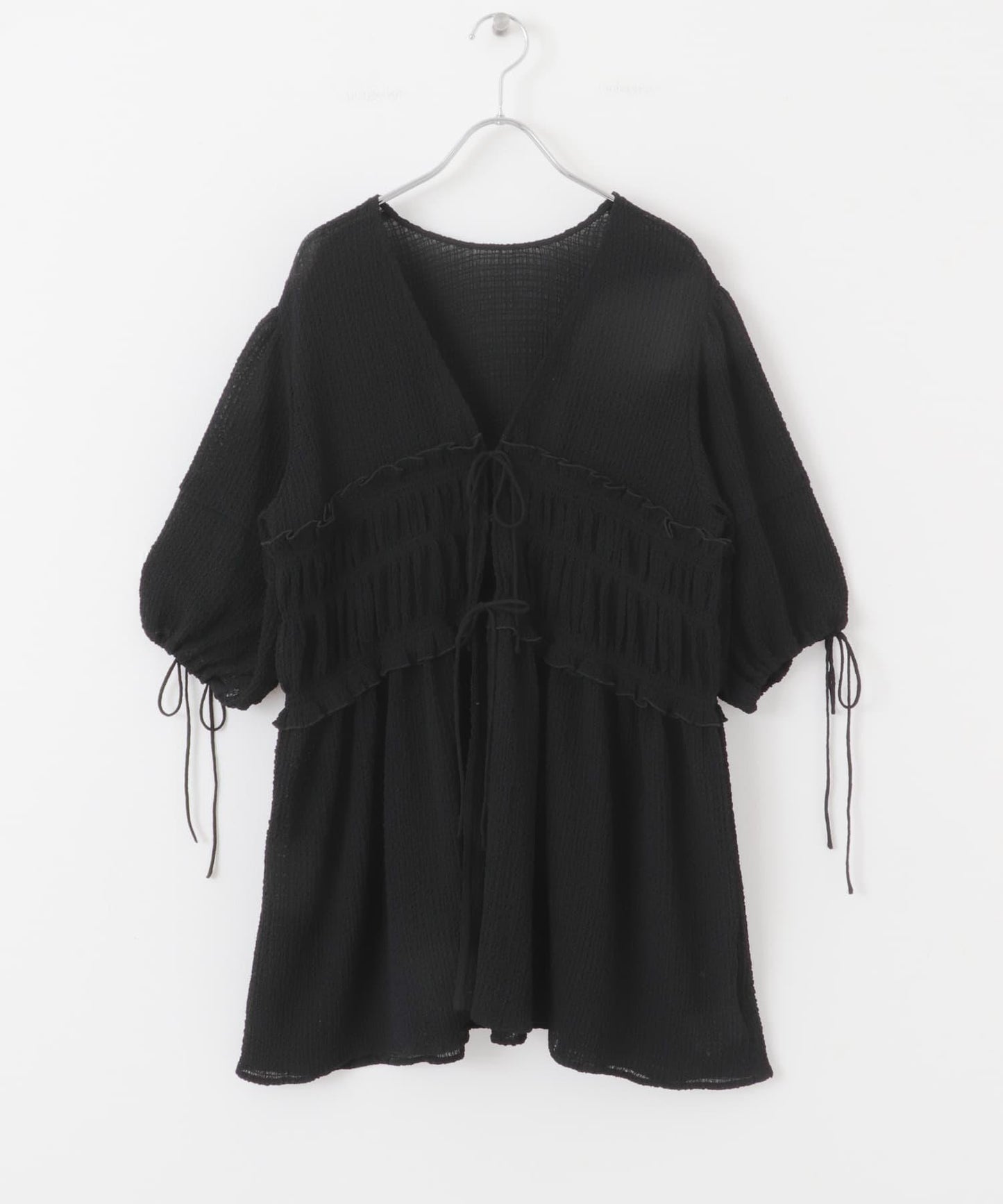 前繫帶蝴蝶結長款上衣