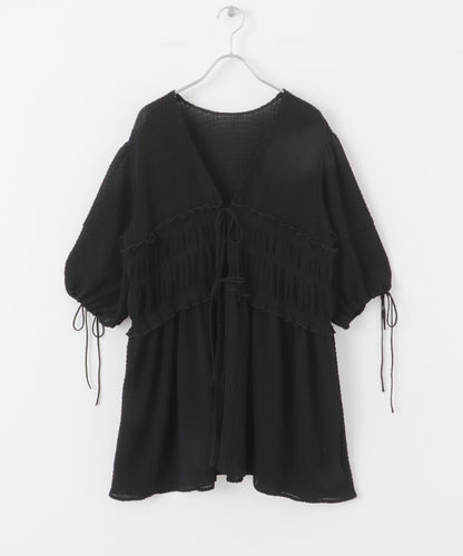 前繫帶蝴蝶結長款上衣