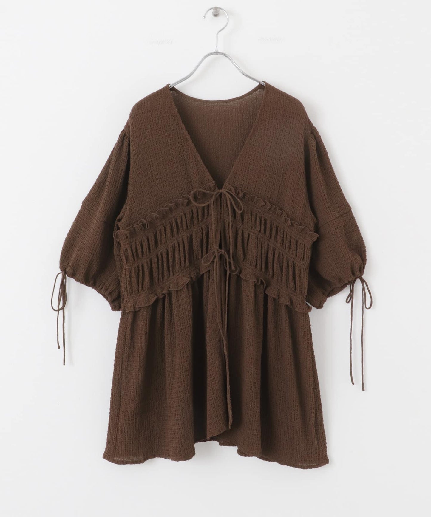 前繫帶蝴蝶結長款上衣